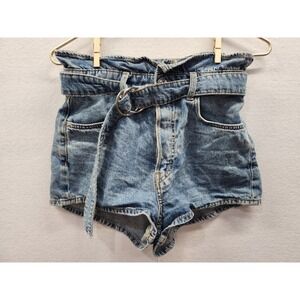 H&M Divided‎ Women's Sz 4 Blue Denim Belted Paperbag Shorts Booty Shorts Y2K